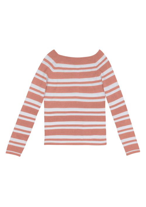 Blusa De Tricô Manga Longa Listrada - Rosa