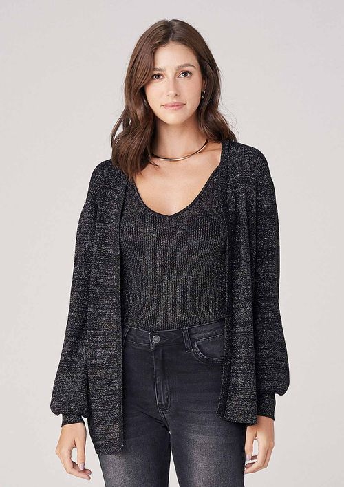Cardigan Em Tricot - Cinza