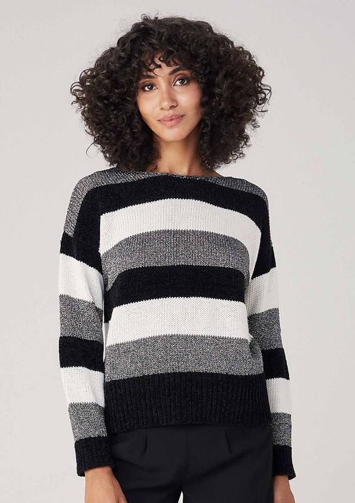 Suéter Em Tricot Listrado Metalizado - Preto