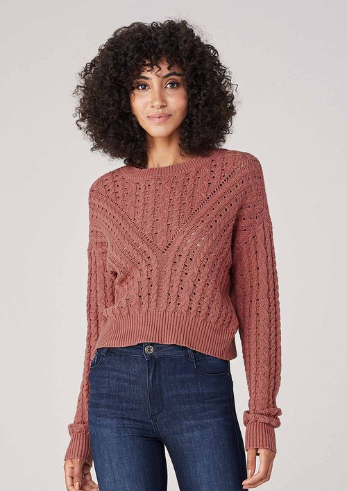 Suéter Em Tricot Mix De Pontos - Rosa