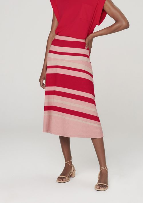 Saia Midi Em Malha Canelada Com Estampa - Vermelho