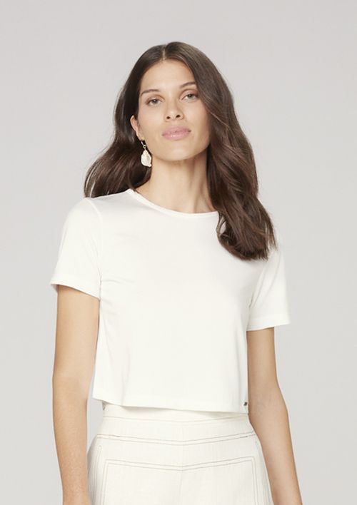 Blusa Cropped Feminina Em Malha De Viscose - Off White