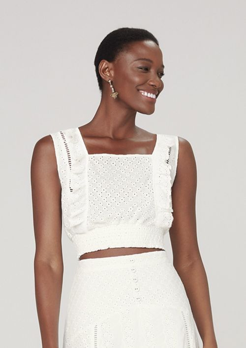 Regata Cropped Em Laise - Branco