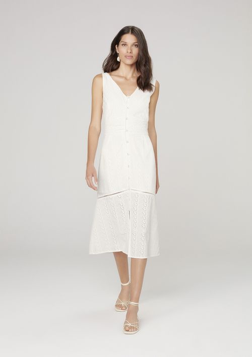 Vestido Midi Em Tecido Com Decote V - Off White
