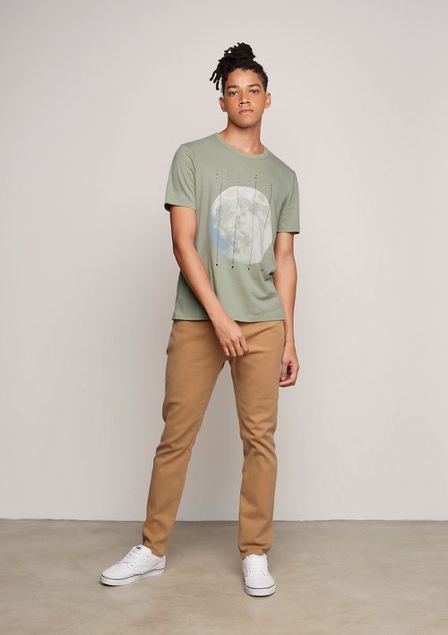 Camiseta Masculina Regular Em Algodão Com Estampa Localizada - Verde