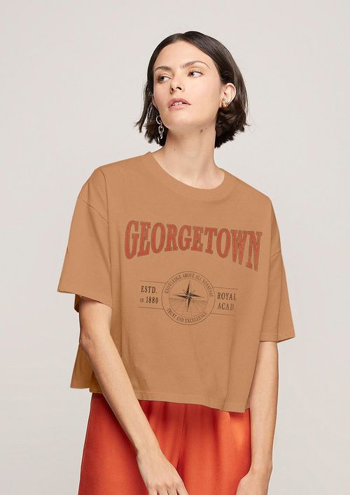 Camiseta Cropped Com Silk Local - Camelo
