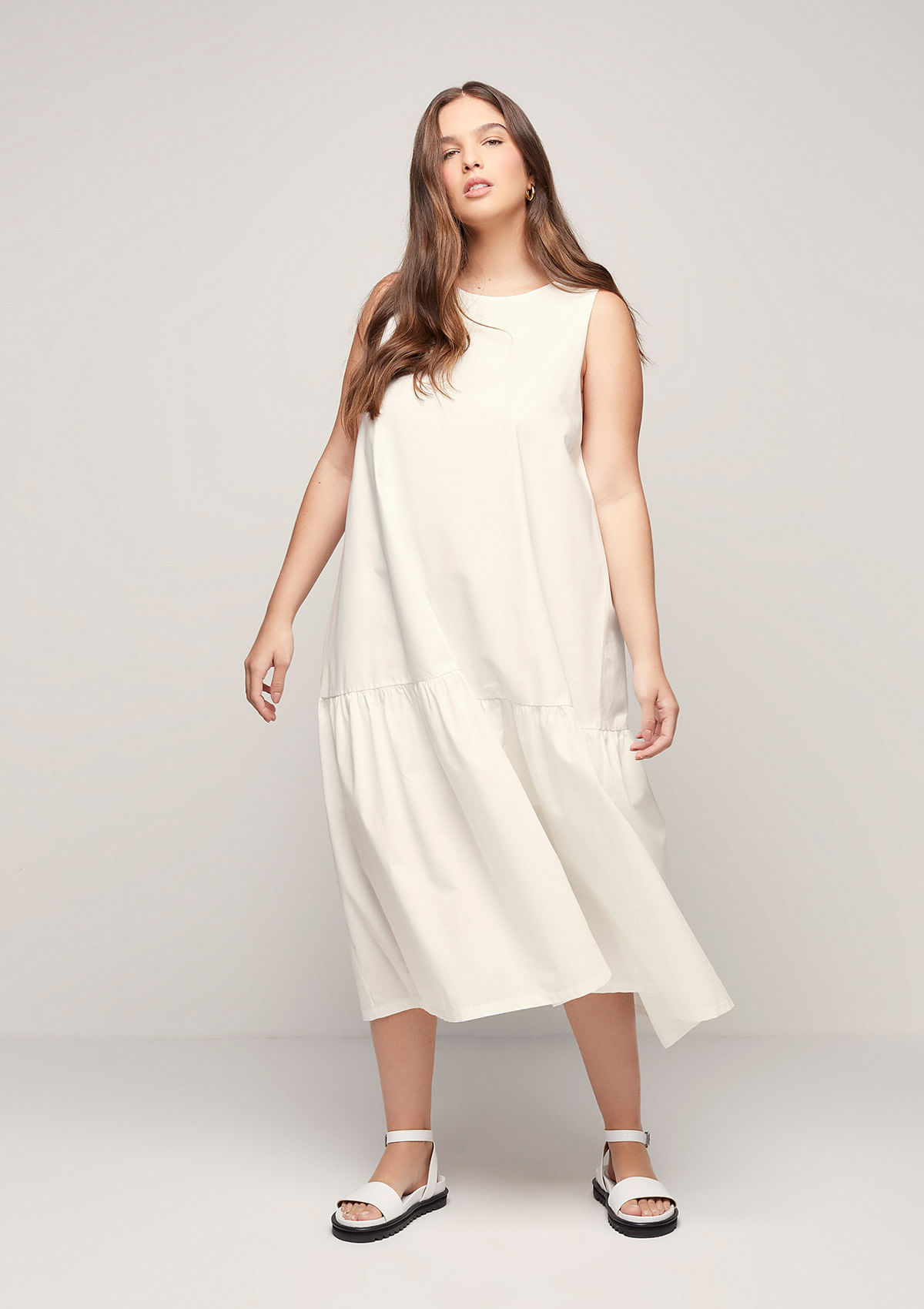 Vestido Midi Alongado - Off White