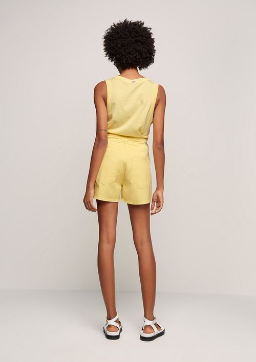 Shorts Cintura Alta Clochard Em Sarja - Amarelo