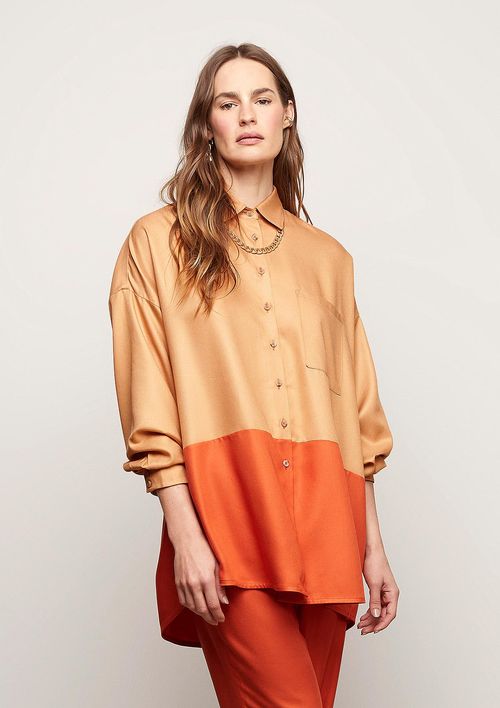 Camisa Oversized Color Blocking - Laranja