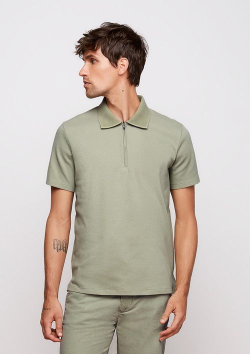 Camisa Polo Slim Masculina Em Malha Texturizada - Verde