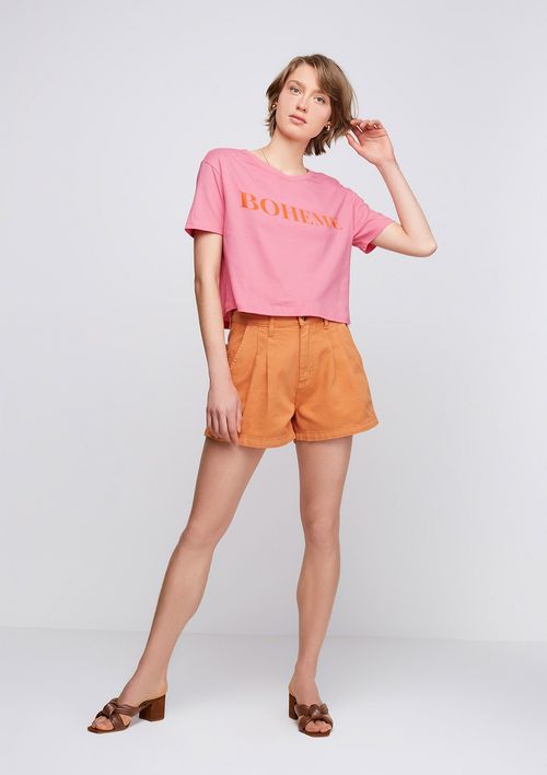 Camiseta Manga Curta Com Estampa - Rosa