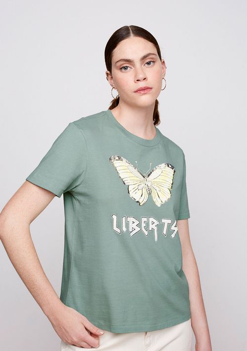 Camiseta Regular Em Algodão Com Estampa Animal - Verde