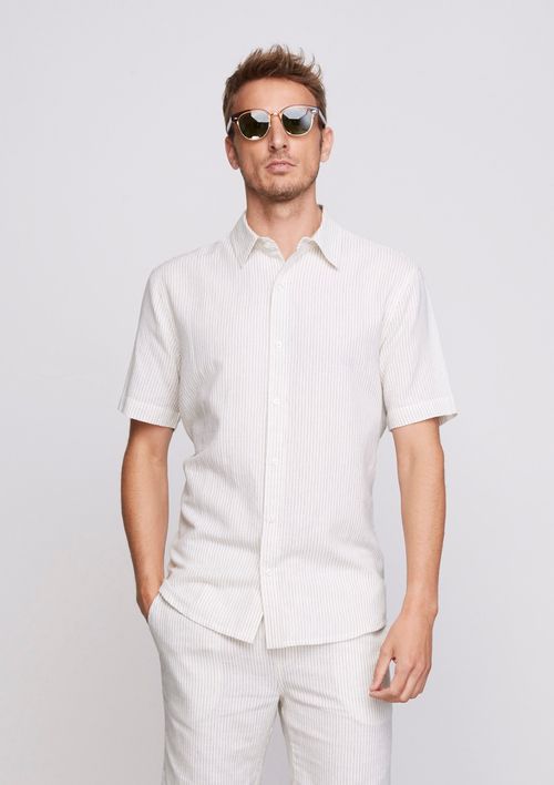 Camisa Masculina Em Tecido Fio Tinto - Off White