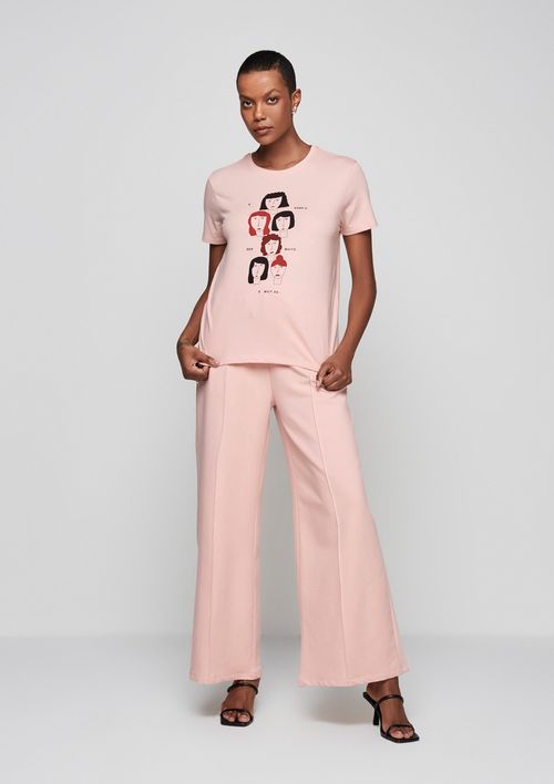 Camiseta Manga Curta Regular Estampada - Rosa