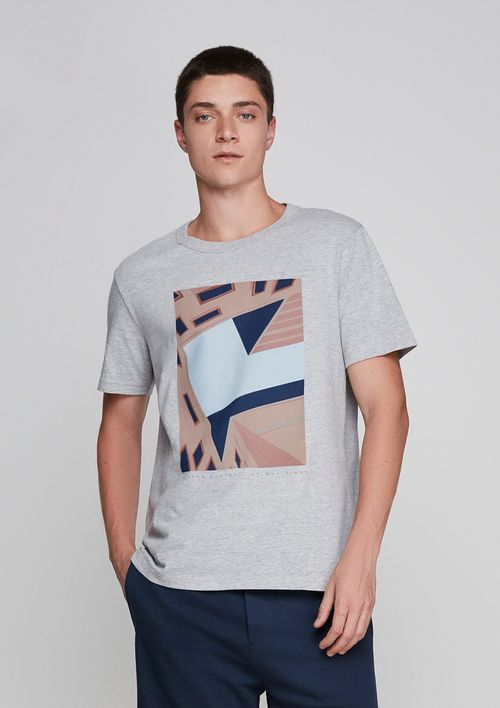 Camiseta Regular Masculina Em Algodão - Cinza