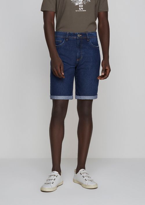 Bermuda Masculina Slim Em Jeans - Azul Marinho