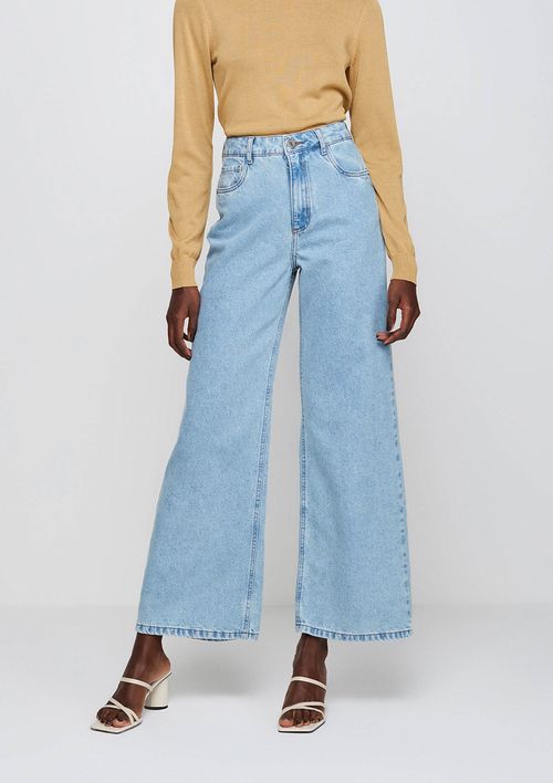 Calça Jeans Pantalona Cintura Alta - Azul