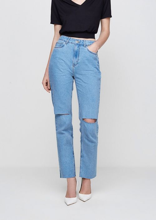 Calça Jeans Reta Cintura Alta - Azul