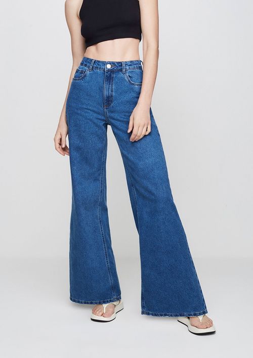 Calça Jeans Pantalona Cintura Alta - Azul