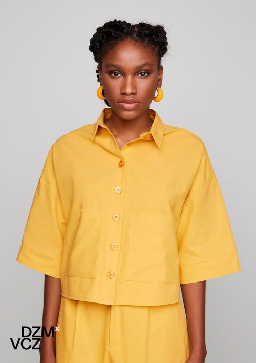 Camisa Cropped Feminina Dzmxvcz - Amarelo