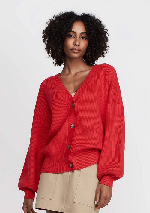 Cardigan Em Tricô Amplo Decote V - Laranja