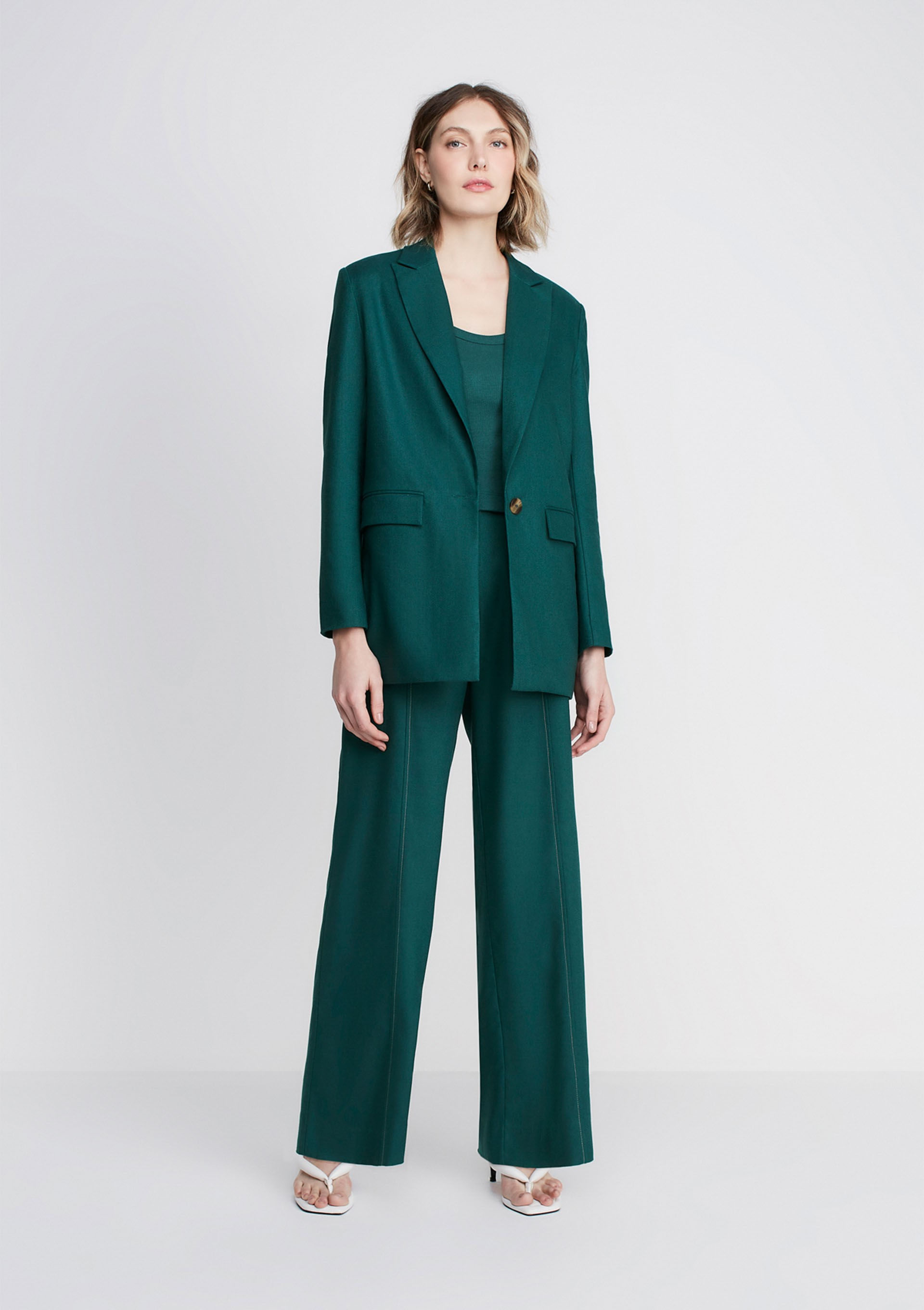 Blazer De Alfaiataria Reto Com Bolsos - Verde