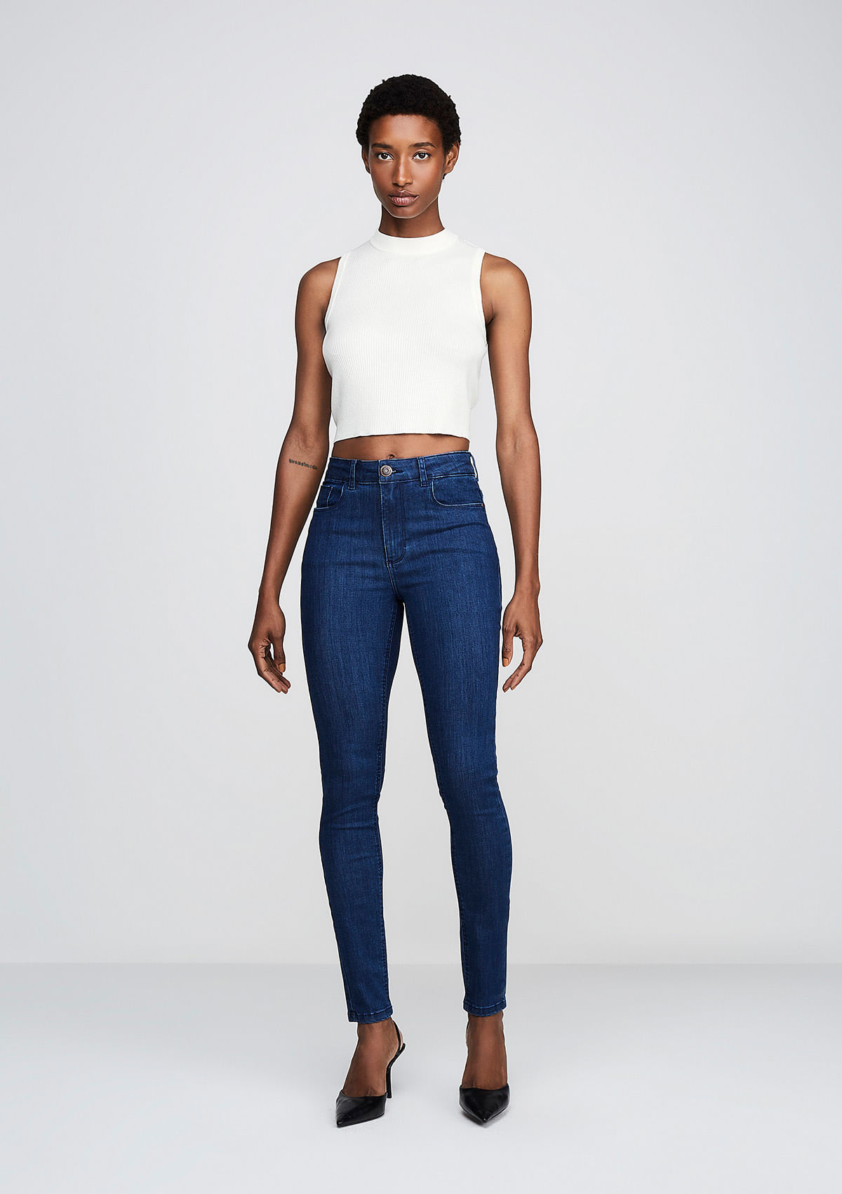 Calça Jeans Super Skinny Cintura Média Ultra Stretch - Azul