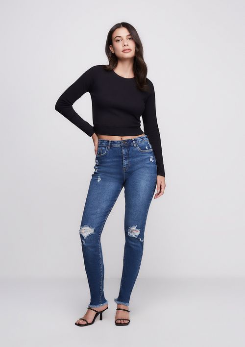 Calça Jeans Skinny Ultra Stretch Cintura Alta - Azul