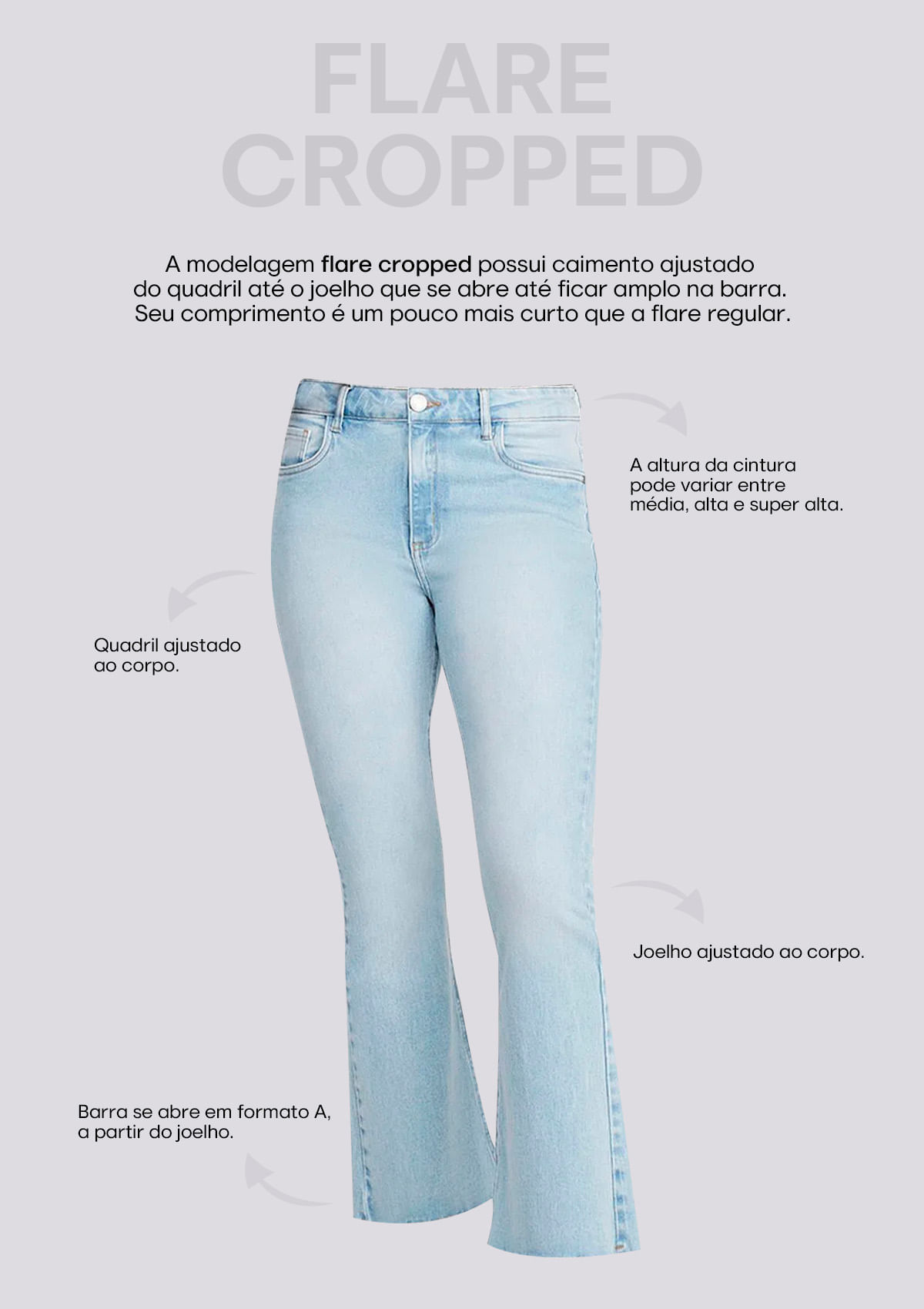 Calça Flare Cropped Jeans com Cintura Alta e Botões em Brasão Azul