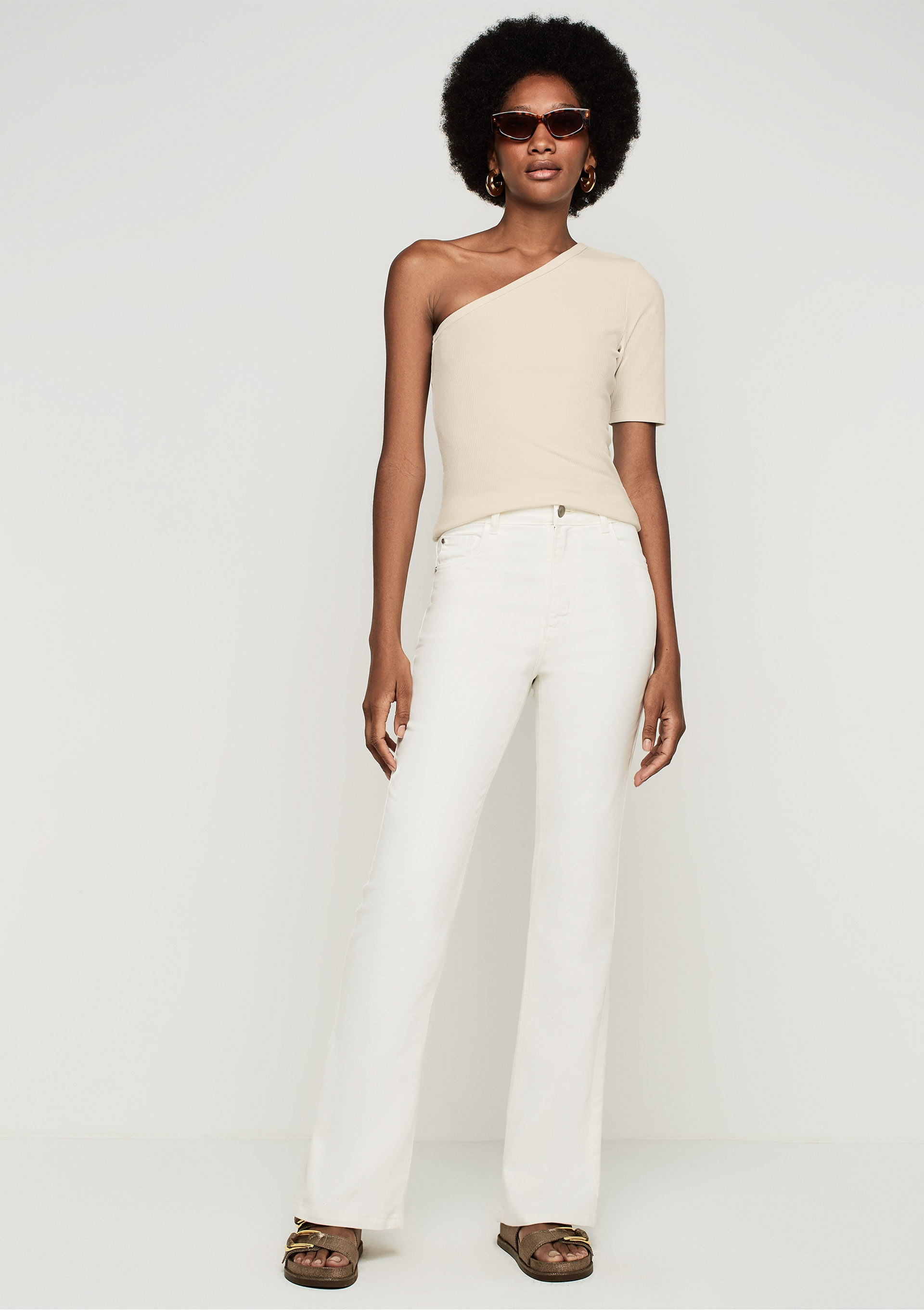 Calça Flare Slim Cintura Alta - Off white - DZARM
